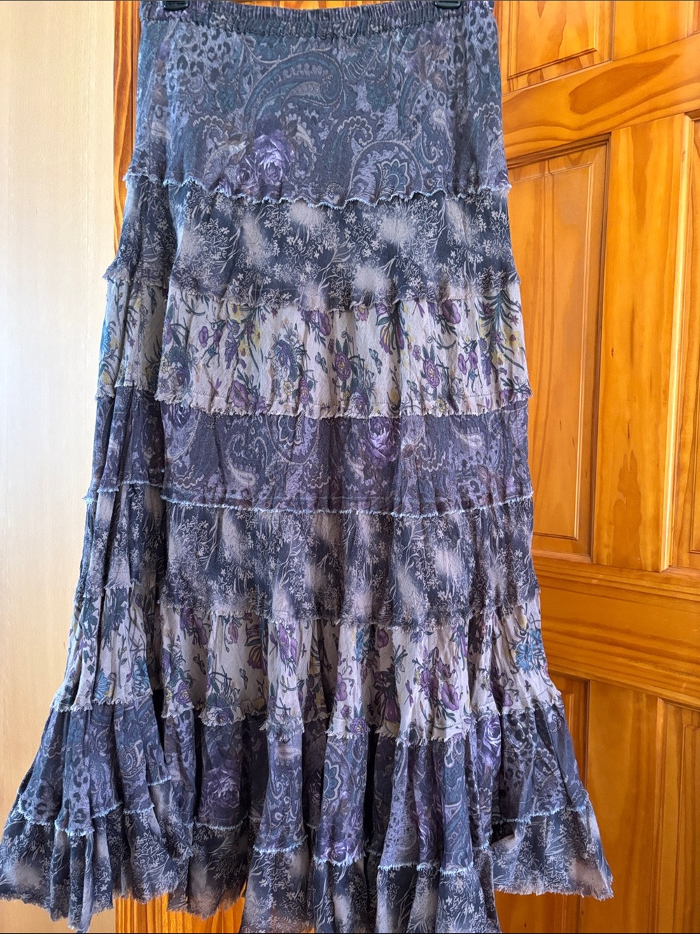 Solitaire Purple Floral Paisley Tiered Maxi Skirt